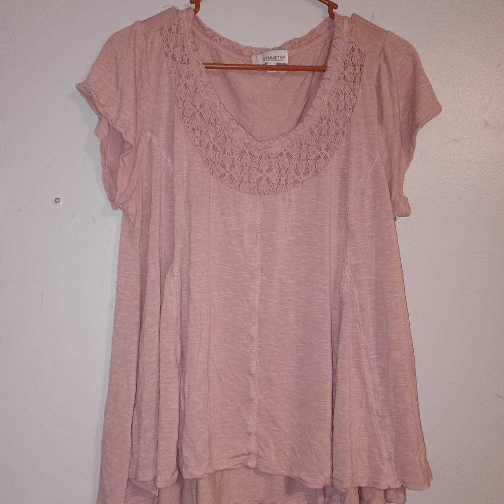 Symmetry Blush Pink Lace Accent Blouse